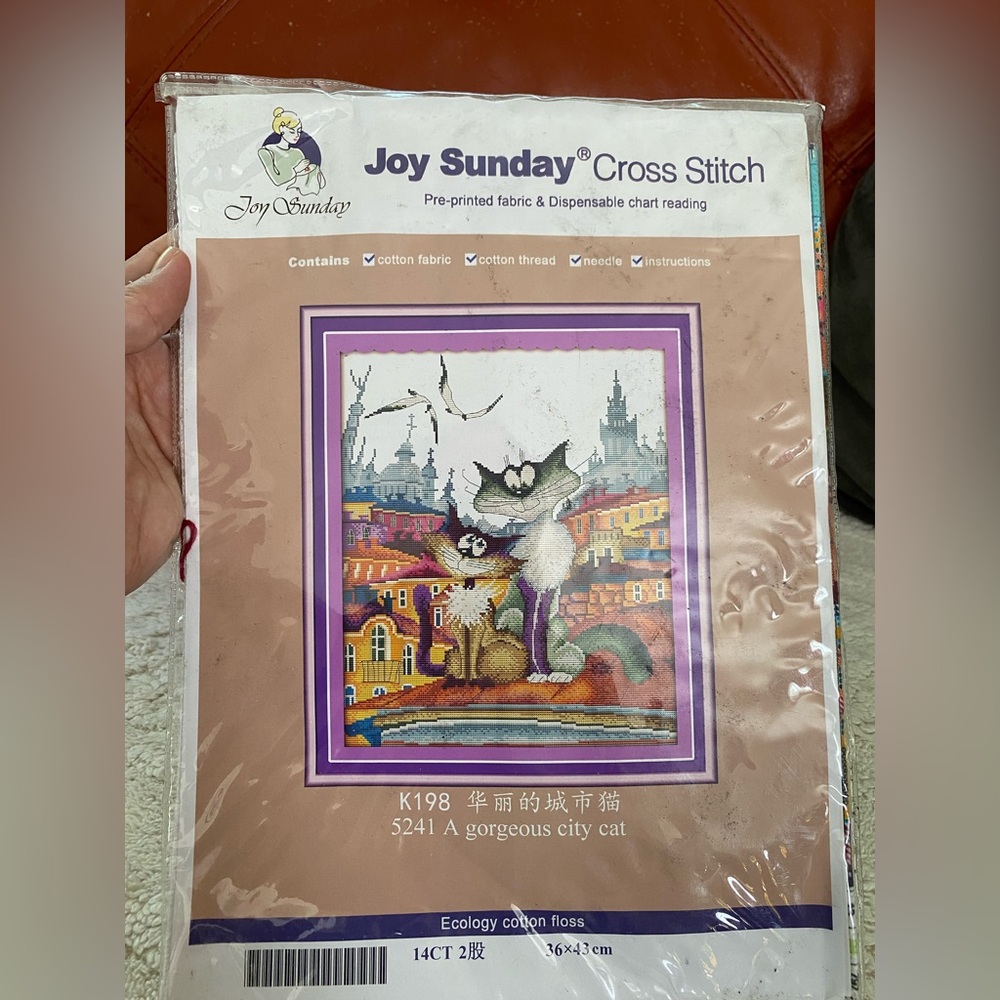 Joy Sunday Cross Stitch Kit - Vibrant Cityscape with Cats